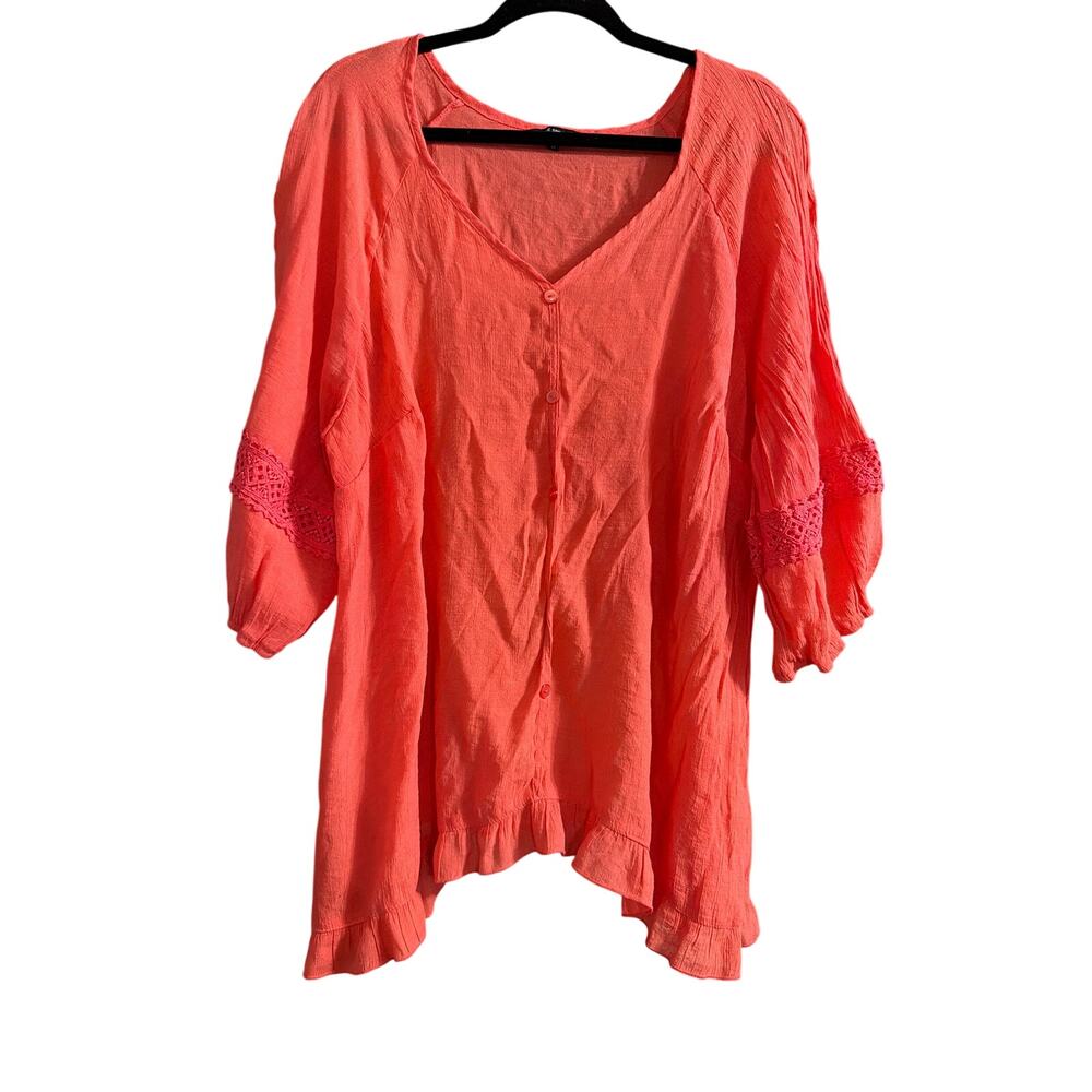 Unique Spectrum Women's Plus Size Coral Orange Crochet Boho Top Size 3X